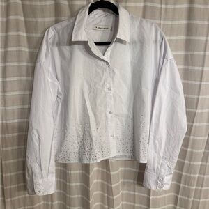 Rebecca Minkoff Classic White Collared Shirt crystal embellished
